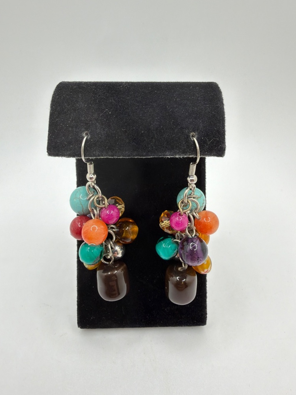 2.5" long "Cha Cha" style glass‎ beaded, silver tone dangle earrings!